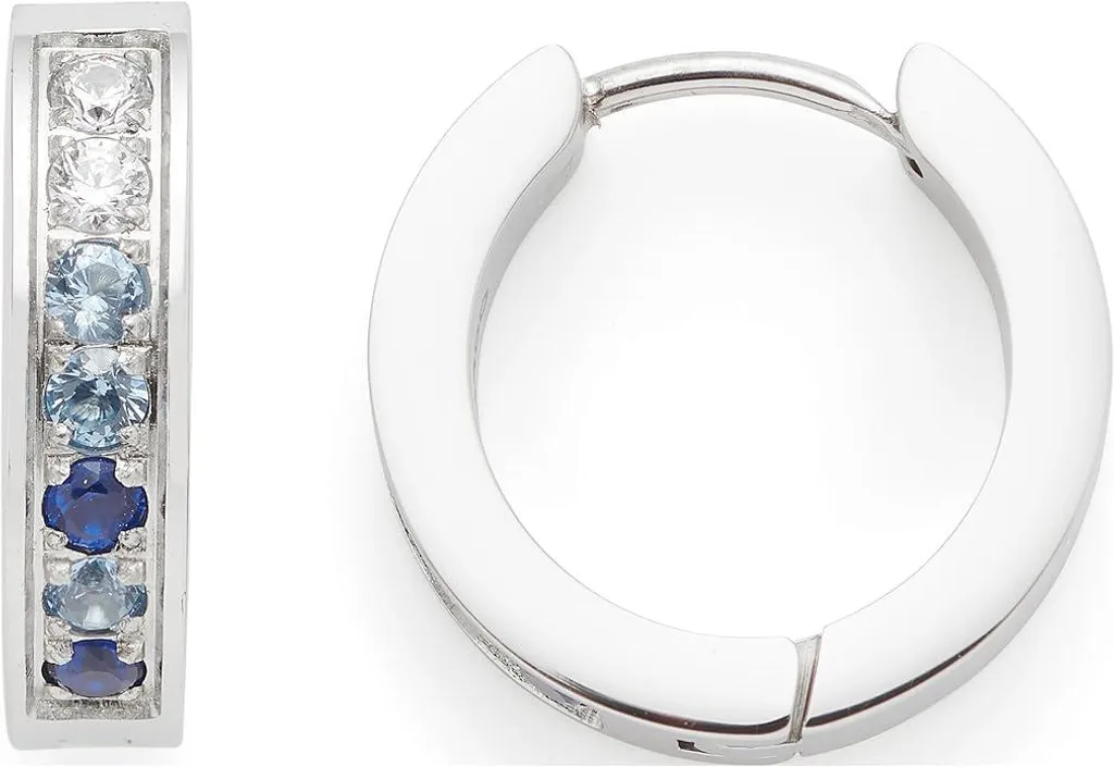 Boucles d'oreilles Créoles Argentées serties de Zirconium Bleu Inka