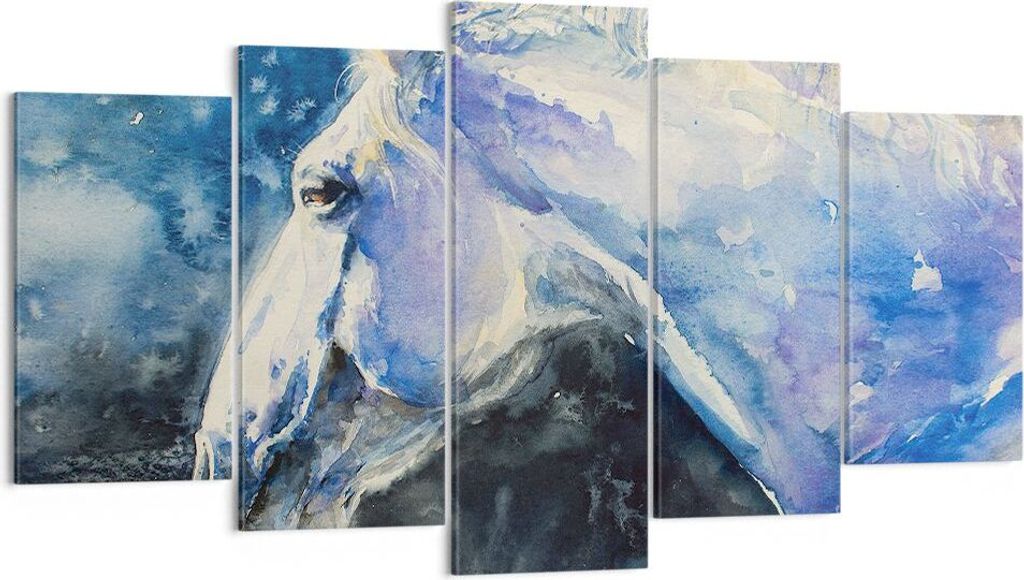 Bild auf Leinwand - Leinwandbild - 5 Teile - Pferd Aquarell Porträt - 160x85cm - Wand Bild - Wanddeko - Wandbilder - Leinwanddruck - Bilder - Wand...