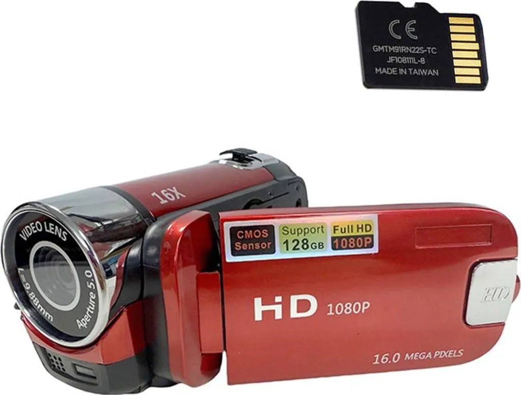 Caméscope numérique HD 1080p 16MP avec carte SD - Zoom 16x Rouge