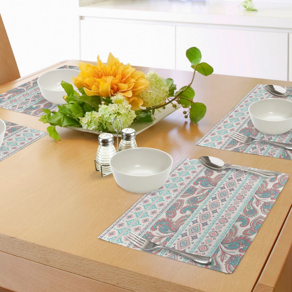 ABAKUHAUS Stammes Platzmatten, Paisley-Muster im gebürtigen Azteken im Mischmuster-ethnischem mit Blumenmuster, Tiscjdeco aus Farbfesten Stoff fü...