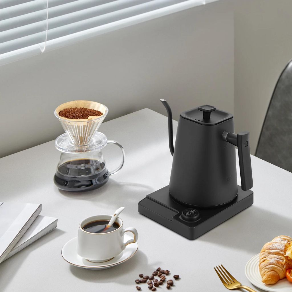Pour-Over Kaffeekessel - Elektrischer Gooseneck-Wasserkocher - 1200 W - 1 l - 304 Edelstahl - LED-Display - Intelligente Temperatursteuerung - 220 ...