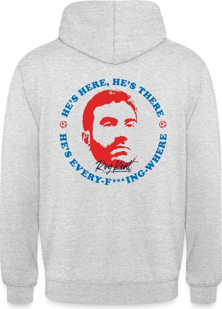 Spreadshirt Ted Lasso Roy Kent He's Here He's There Uni Hoodie, XXL, Hellgrau meliert