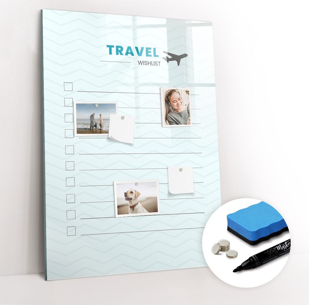 Magnetpinnwand Memoboard - Zubehörsatz - Schwarzer Marker + Schwamm + Magnete - 70 x 100 cm - Reiseplaner
