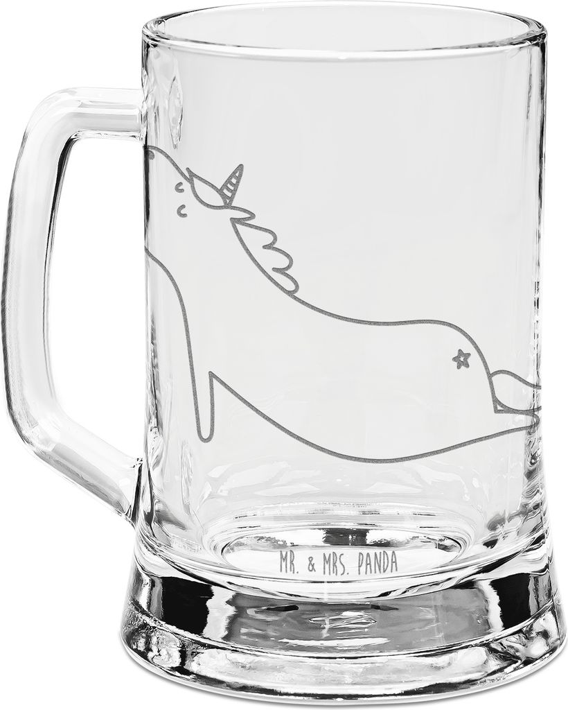 Mr. & Mrs. Panda Krug Einhorn Yoga - Transparent - Geschenk, Yogamatte, Namaste, Glas Bierkrug, Sport, Mit Gravur, Humpen, Seidel, Unicorn, Einhör...