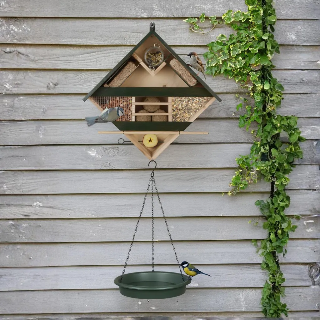 Mangeoire suspendue pour oiseaux de jardin avec distributeur de graines