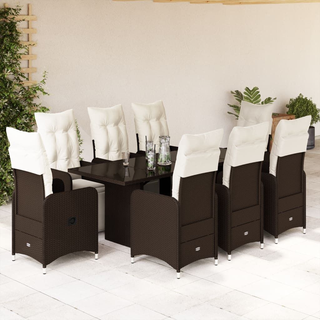 Maison Exclusive - 9-tlg. Garten-Bistro-Set mit Kissen Braun Poly Rattan