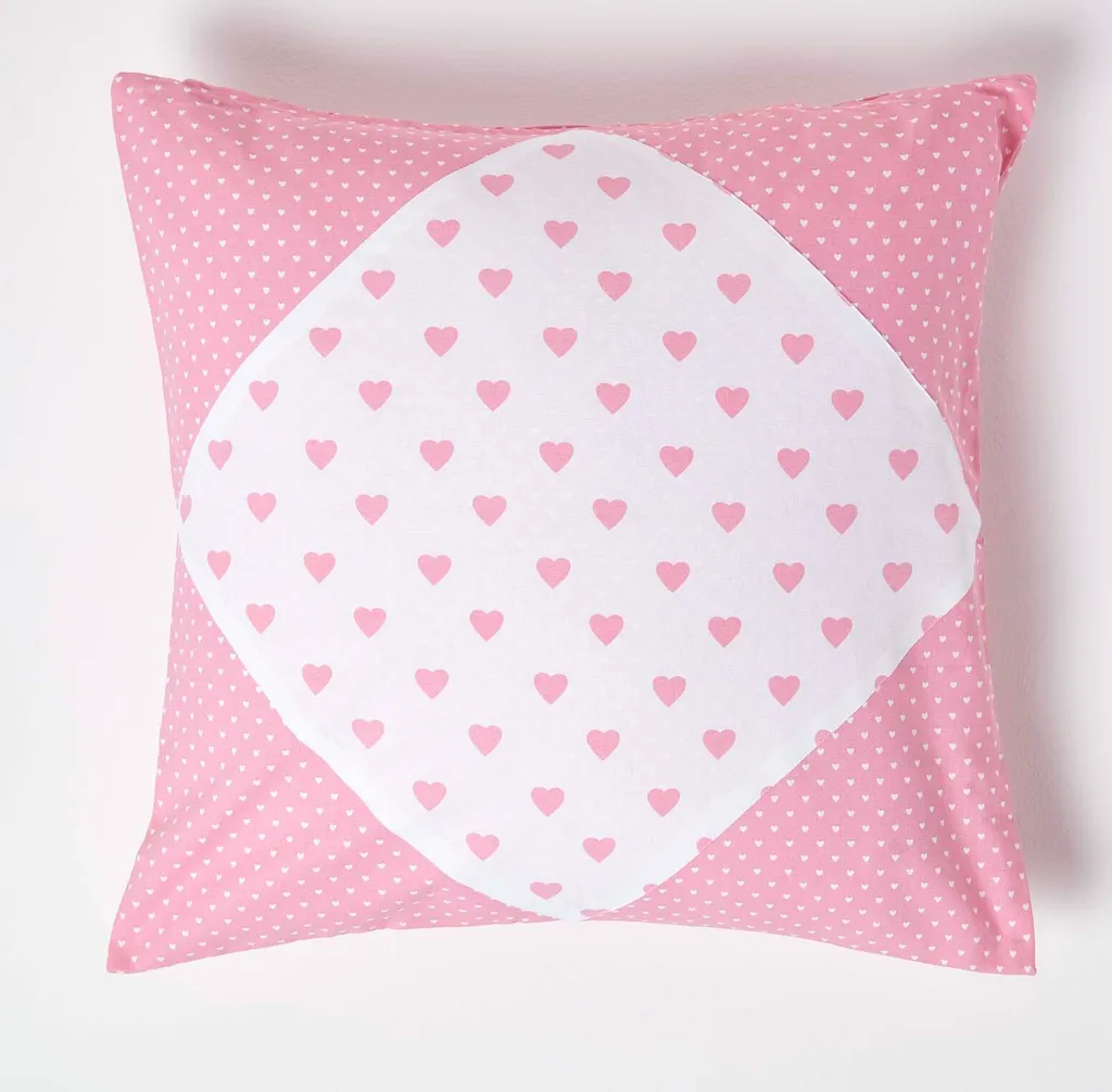 Homescapes Copricuscino Patchwork Cuori Rosa 60x60 - 100% Cotone