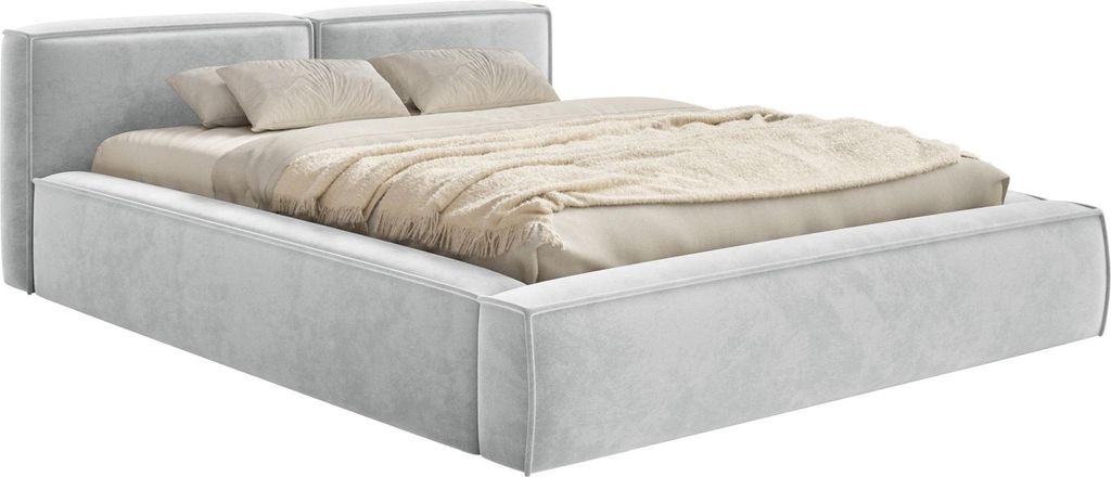 Selsey Tilves Slim – Polsterbett 180x200 mit Bettkasten und Lattenrost, Velours, hellgrau