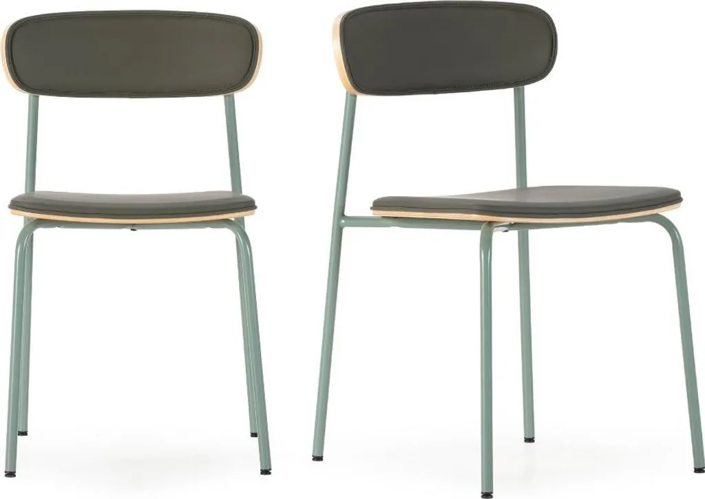 CALICOSY Lot de 2 Chaises AYA en Similicuir Noir avec Pieds en Métal 78cm
