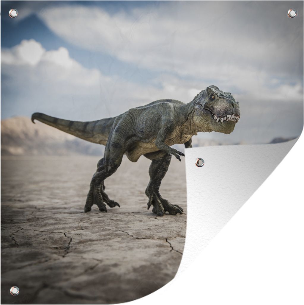 MuchoWow 50x50 cm Outdoor-Poster Gartendeko Sichtschutz Garten Poster für den Garten Dinosaurier - Sand - Spielzeug