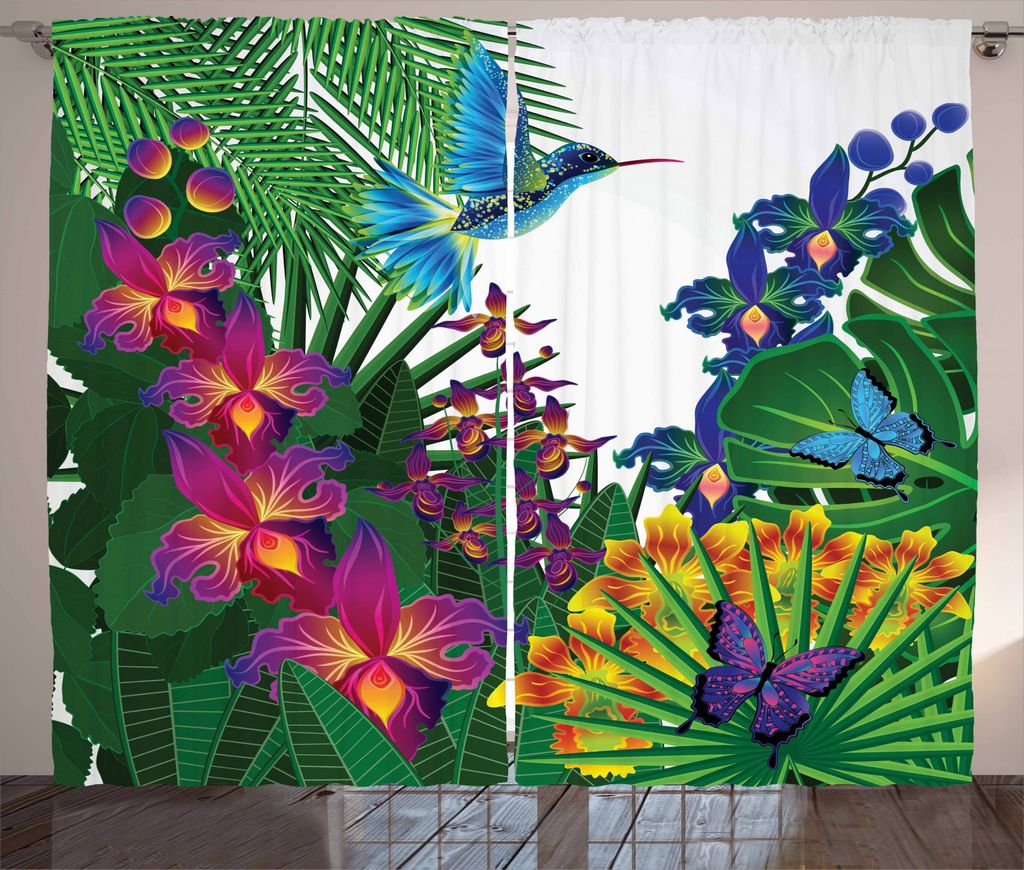 ABAKUHAUS Orchideen Rustikaler Gardine, Vibrant tropischen Dschungel, Schlafzimmer Kräuselband Vorhang mit Schlaufen und Haken, 280 x 245 cm, Mehr...