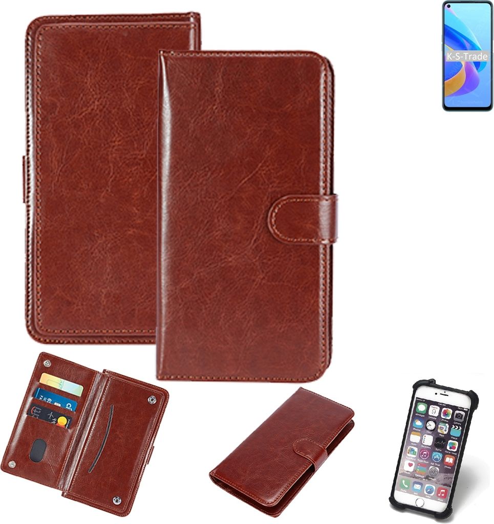 K-S-Trade 360° Hülle kompatibel mit Oppo A76 braun Kunstleder Case BookCase WalletCase Kunstlederederhülle Handyhülle, Rundumschutz Bumper (1x)