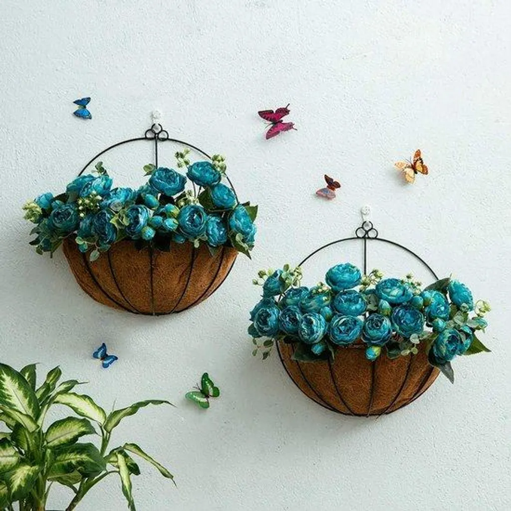 Panier suspendu de jardin en métal et coco - Lot de 4 paniers 35cm