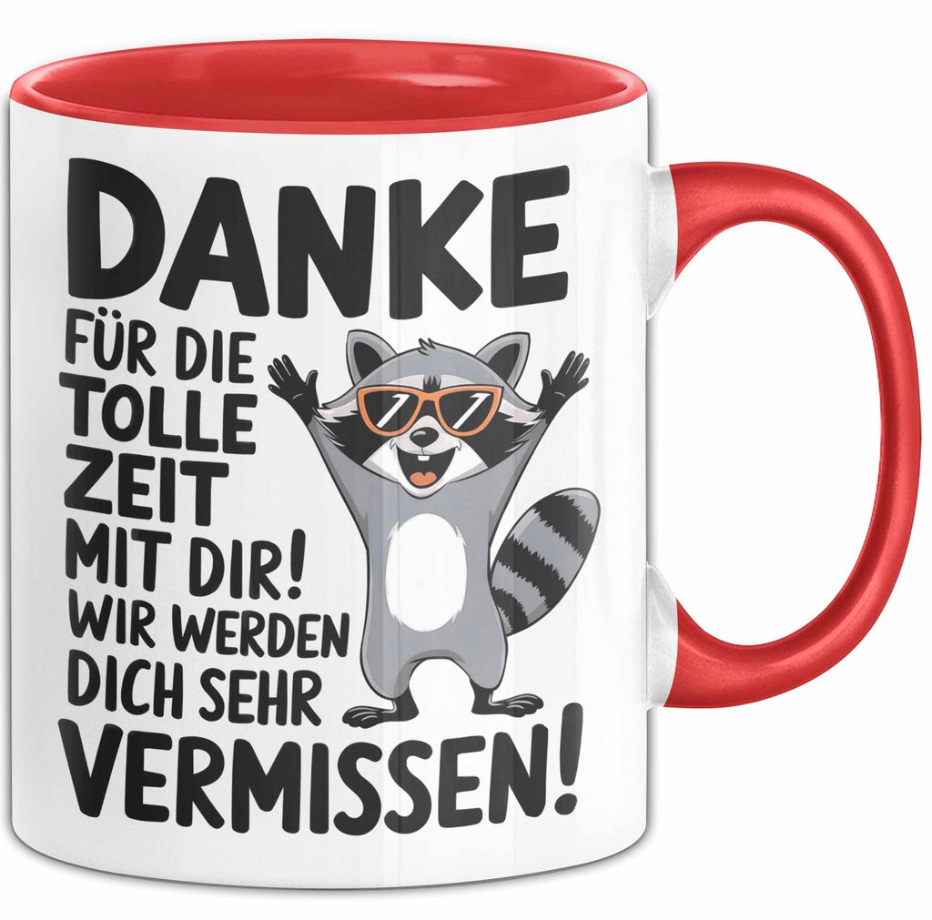 Büro Arbeit Kollege Tasse Becher Geschenk Lustige Geschenkidee Spruch Danke Für Die Tolle Zeit Mit Dir Wir Werden Dich Sehr Vermissen (Rot)
