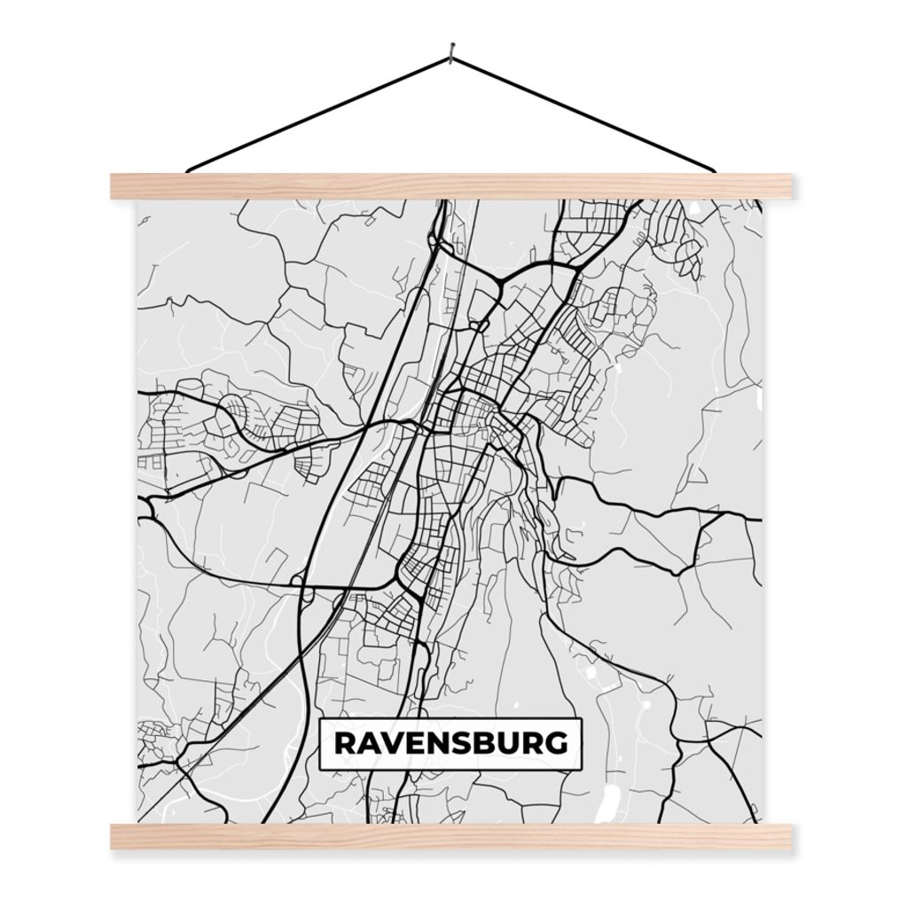 MuchoWow Textilposter Deutschland - Stadtplan - Ravensburg - Karte 40x40 cm mit holzfarbenen Rahmen - Posterleiste