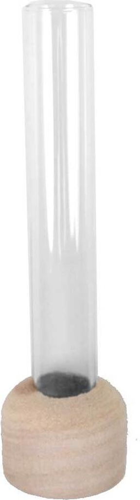 Reagenzglas Vase mit Holzsockel 15 cm Glasröhrchen Ø 2 cm für Blumen Deko