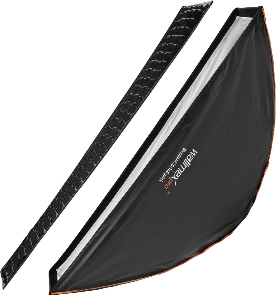 Walimex pro Studio Line Striplight Softbox – Streiflicht, 1400 x 300 x 600 mm - faltbar - mit Quick Assemble System, Grid, Innen- und Außendiffu...