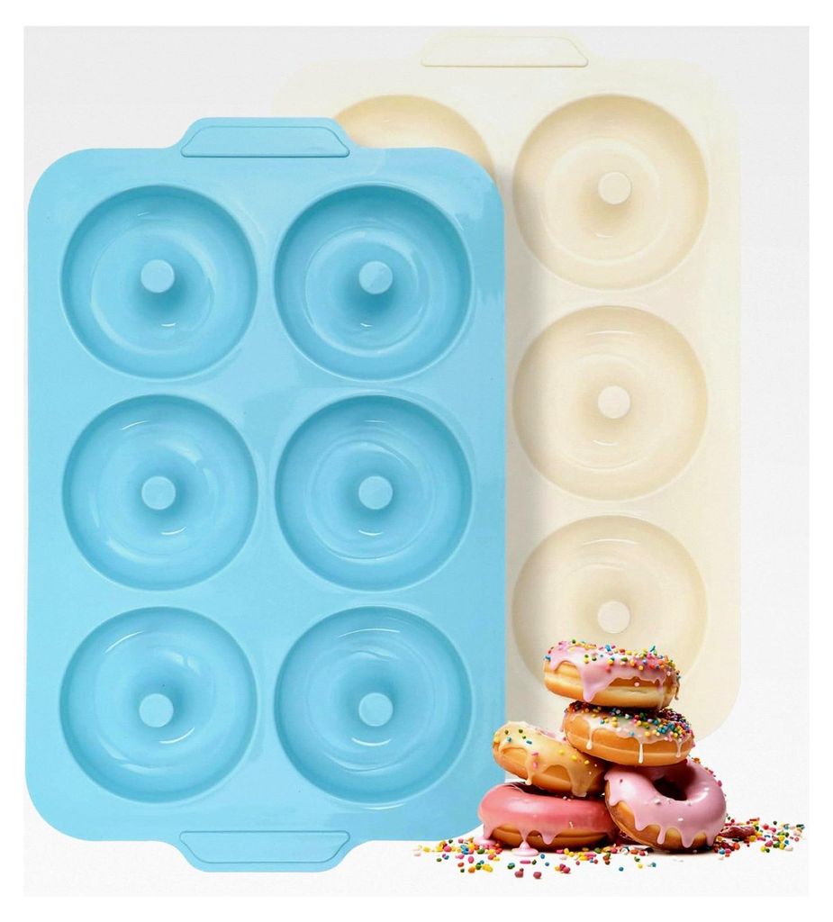 2er Set Silikon Donuts Backform: 6 Hohlräume Donutform mit Metallrahmen für zuckerfreie Donuts und Bagels - Antihaft Donutblech für Kindergeburt...