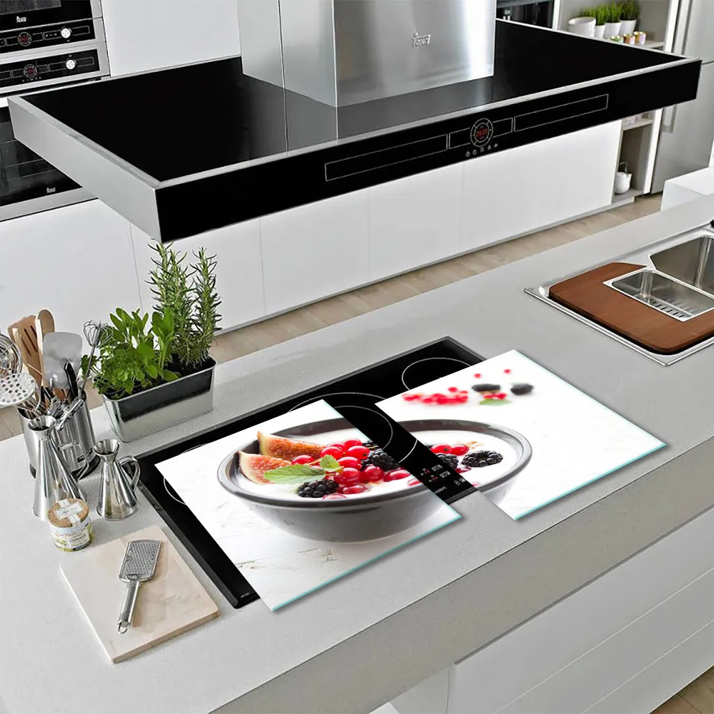 TMK 2 Piastre Coprifornelli Vetro Temperato 30x52 Cm - Paraschizzi E Tagliere Multiuso