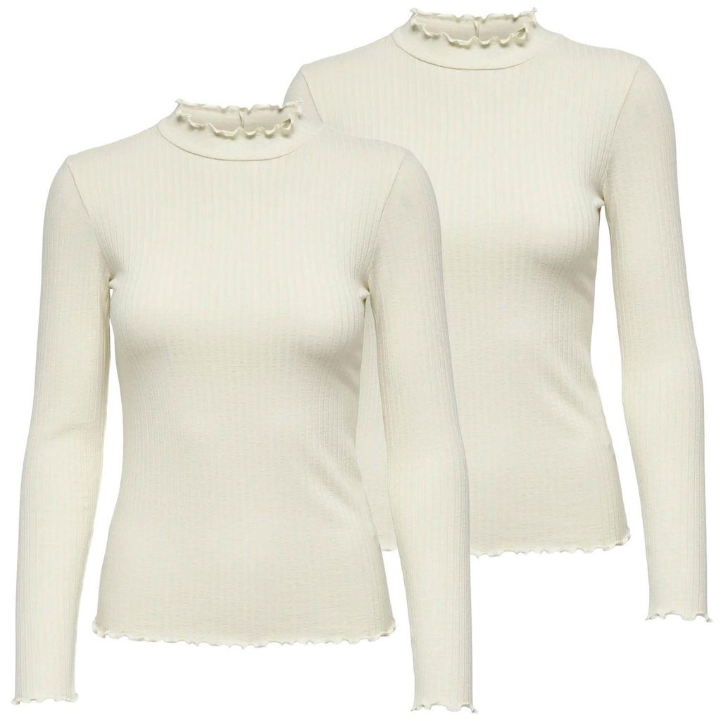 JDY Damen Shirt FRANSISKA Stehkragen mit Wellenkante Langarm | 2 Stück