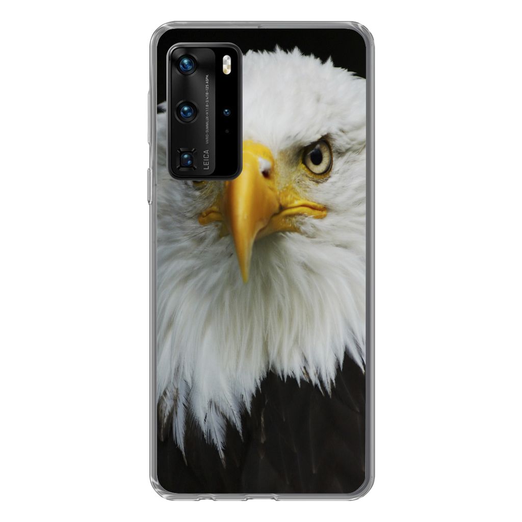 MuchoWow Handyhülle Schutzhülle Hülle für Huawei P40 Pro Adler - Schwarz - Weiß Silikon Softcase Handy Hülle - Schutz