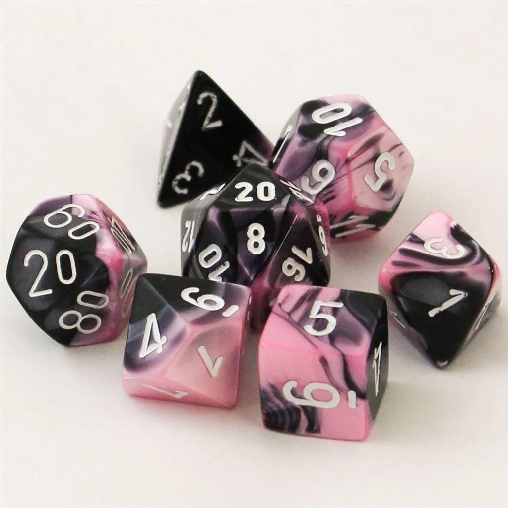 Chessex Gemini Noir-Rose et Blanc Jeu de 7 Dés Polyédriques RPG
