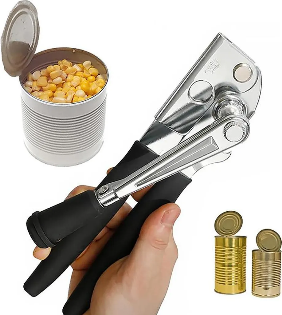 Apriscatole Manuale Ergonomico 2 in 1 Acciaio Inox Anti-Taglio