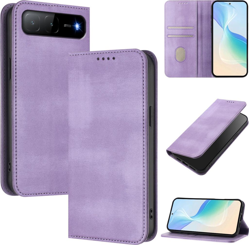 Handyhülle für Tecno Spark Go 2025/Infinix Hot 60i 5G, Vintage Leder RFID Schutz Kartenfach Standfunktion Magnetische Klapphülle Violett