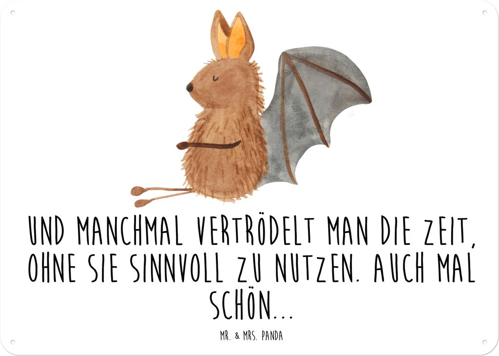 Mr. & Mrs. Panda Schild Fledermaus Sitzen DIN A5 - Weiß - Geschenk, Wandbild, Entspannen, Blechschild, tafel, Fledermäuse, Türschild, Motivation...
