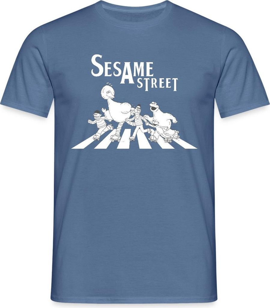 Spreadshirt Sesamstraße Zebrastreifen Klassiker Männer T-Shirt, M, Taubenblau