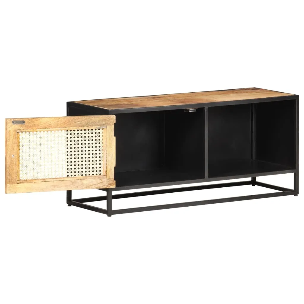 Meuble Télé 90cm en Bois de Manguier Massif et Cannage de Style Scandinave
