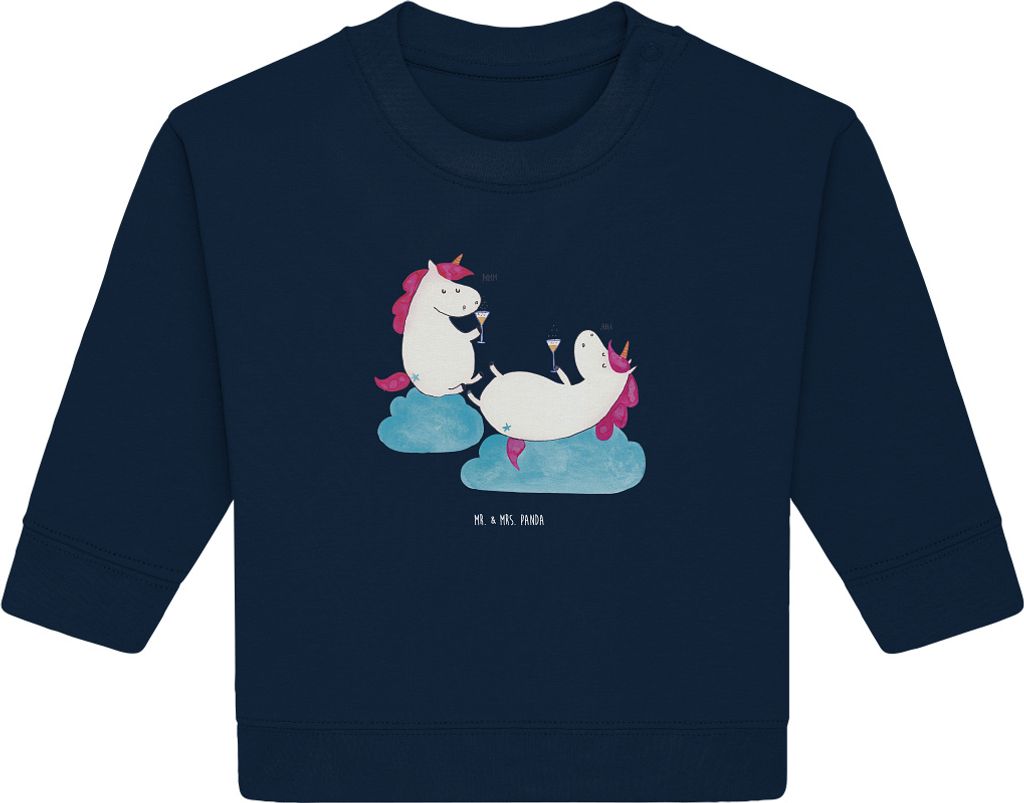 Mr. & Mrs. Panda Organic Baby Pullover Einhorn Sekt 6. - 12. Monat - French Navy - Geschenk, Spaß, Party, Bullover, Korken, Unicorn, BFF