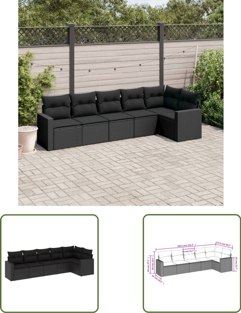 The Living Store 6-tlg. Garten-Sofagarnitur mit Kissen Produktbild 