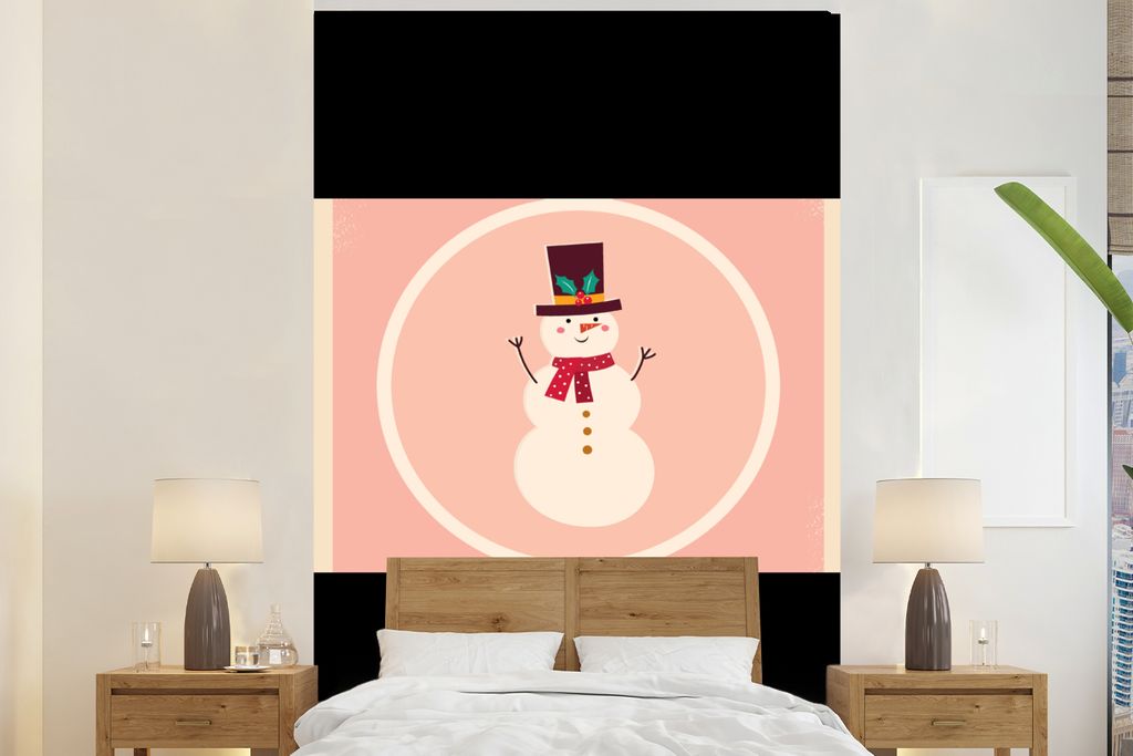 MuchoWow Fototapete für Wohnzimmer oder Schlafzimmer Wandtapete Vinyl Motivtapete Schneemann - Zitate - Weihnachten - Frohe Weihnachten - Rosa -...