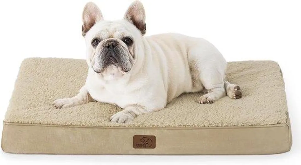 Coussin pour chien lavable en peluche 76x51 cm, lit douillet beige