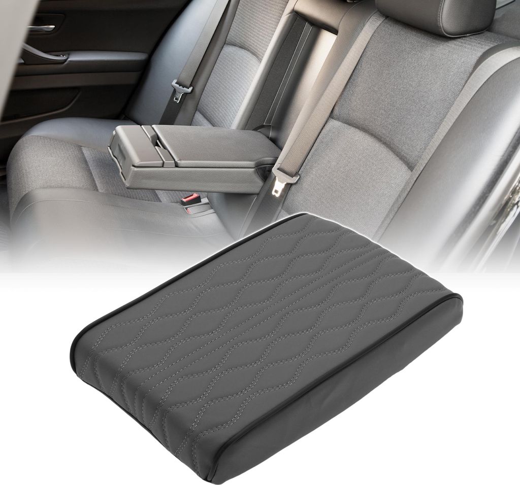 Memory Foam Auto Armlehnenpolster 11,81"x7,87" Mittelkonsole Abdeckung Armlehnen Sitzbox Abdeckung Kunstleder Grau Wasserwellenmuster