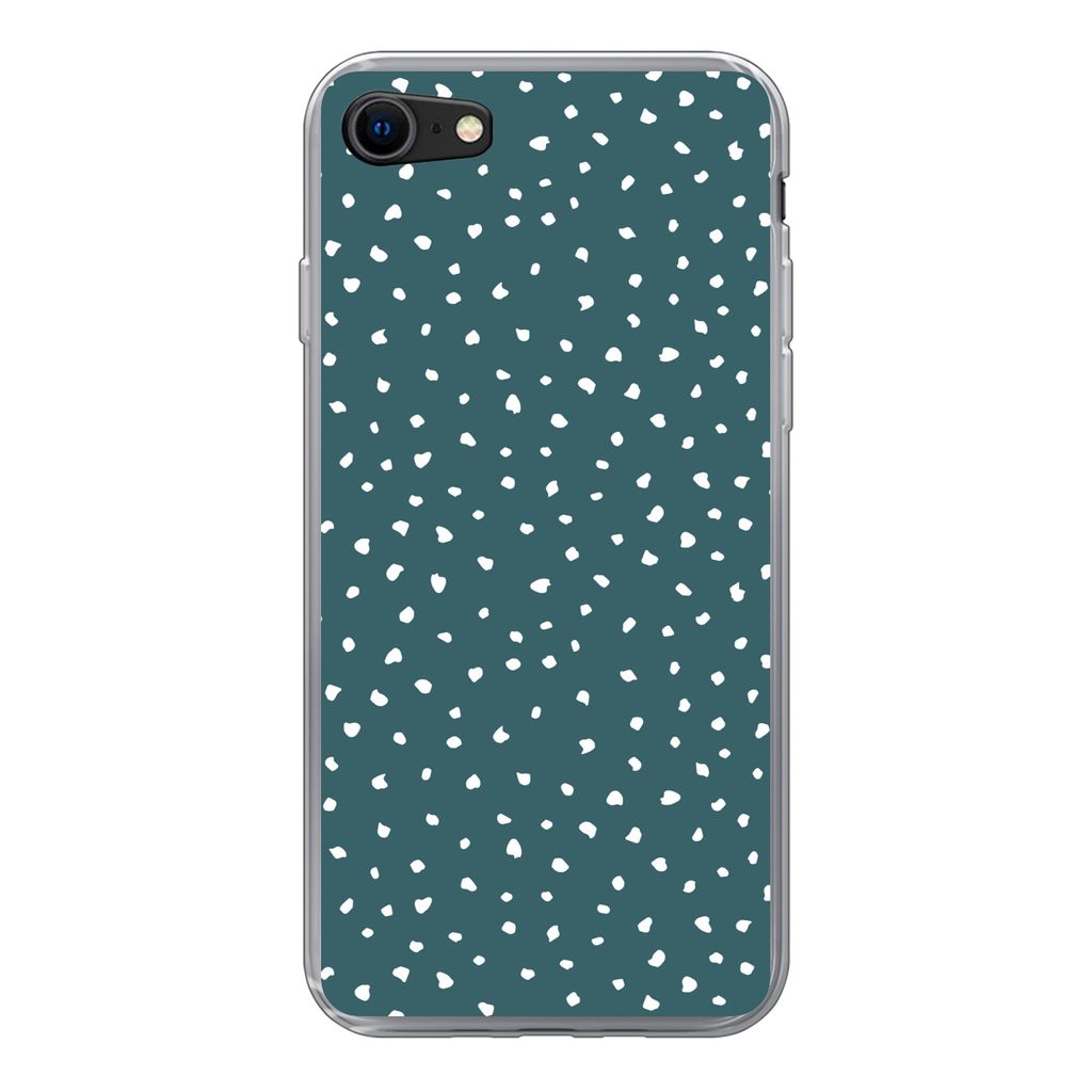 MuchoWow Handyhülle Schutzhülle Hülle für iPhone SE 2020 Polka dots - Weiß - Grün Silikon Softcase Handy Hülle - Kartenbesitzer