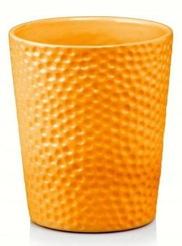 Keramik Blumentopf rund senfgelb geprägt 13 cm, Übertopf Pflanzgefäß ohne Abflussloch 15 cm