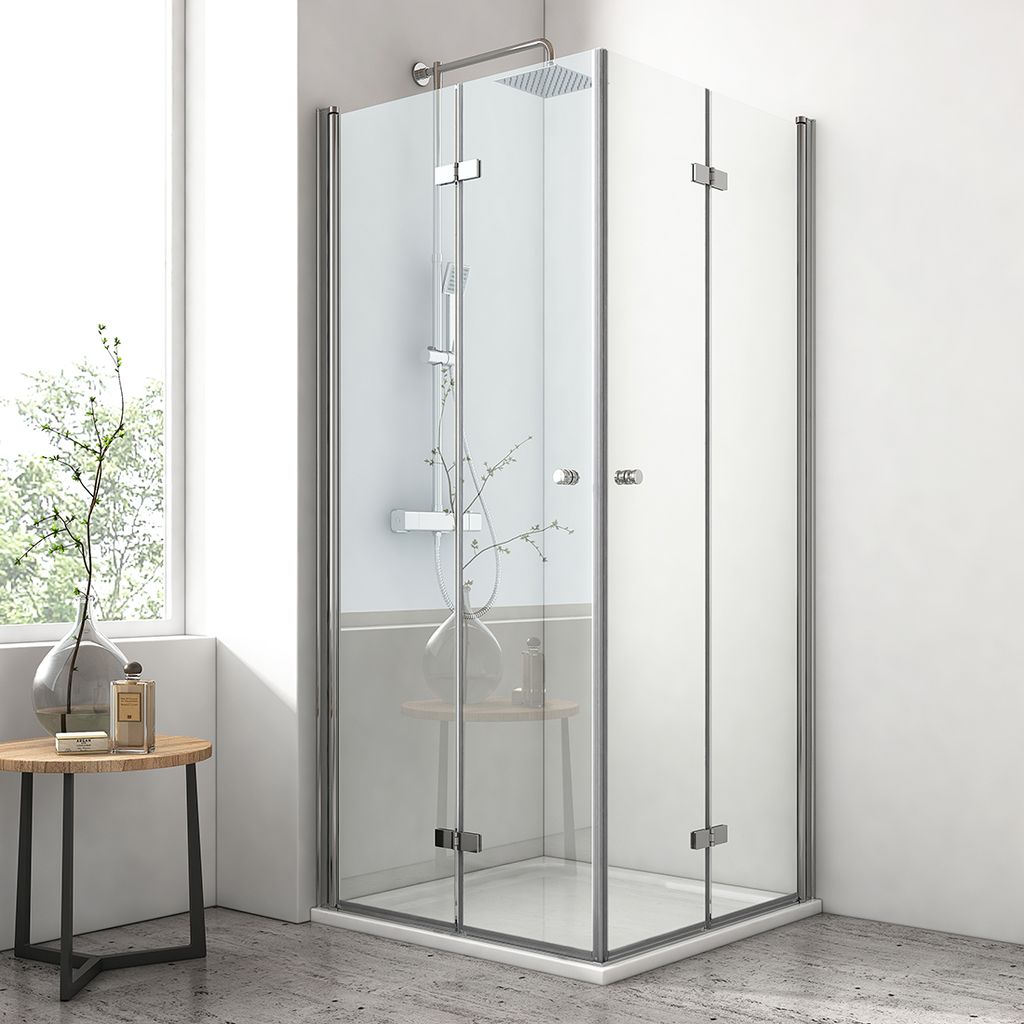 EMKE Duschkabine 75x75x185cm Eckeinstieg Falttür Schwingtür Produktbild 