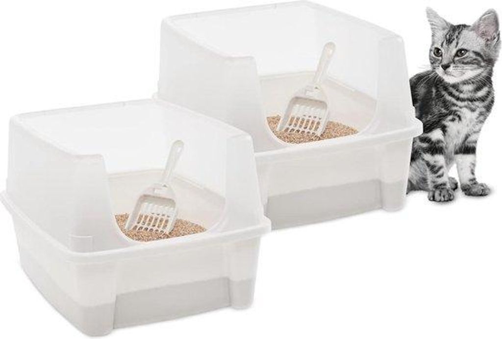 Kunststof Toilet für Katzen - Set von 2 - Aufstehende Kanten - 48,5 x 3,8 x 30 cm - Weiß
