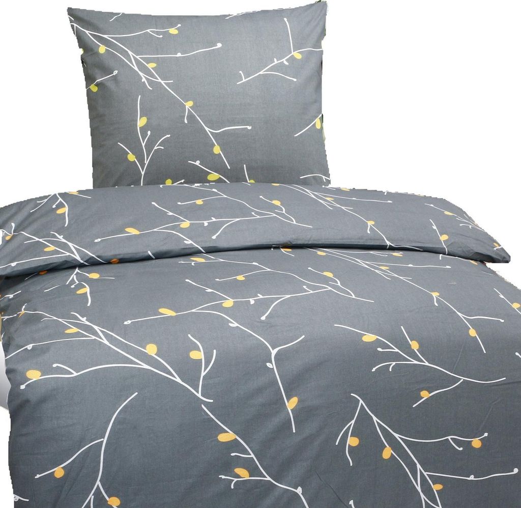 Hochwertige Baumwolle Bettwäsche Blumen Weiß Grau 135x200 Produktbild 