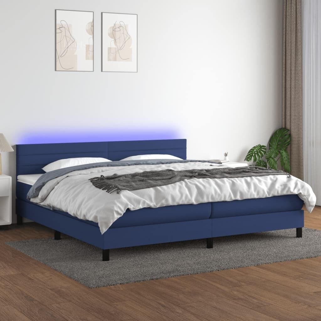 The Living Store Boxspringbett mit Matratze & LED Blau 200x200 cm Stoff