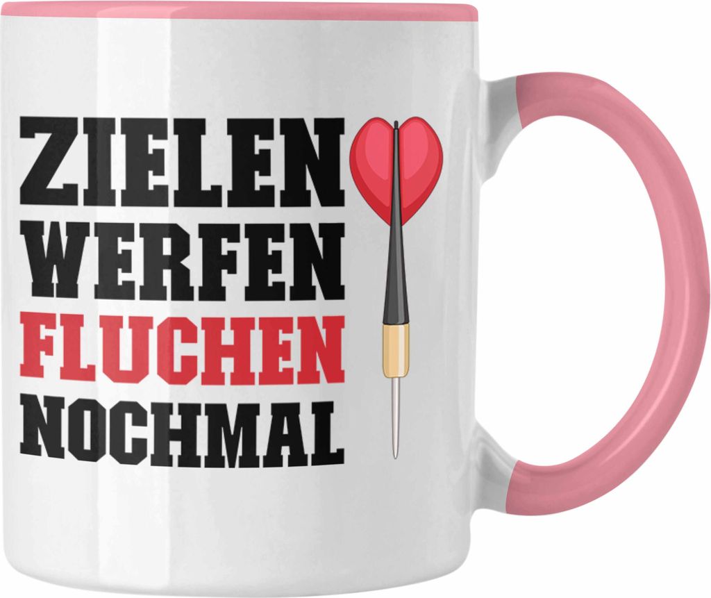 Trendation - Dart Tasse Dartpfeil Zielen Werfen Fluchen Nochmal Spruch Männer Dart-Spieler Geschenkidee (Rosa)