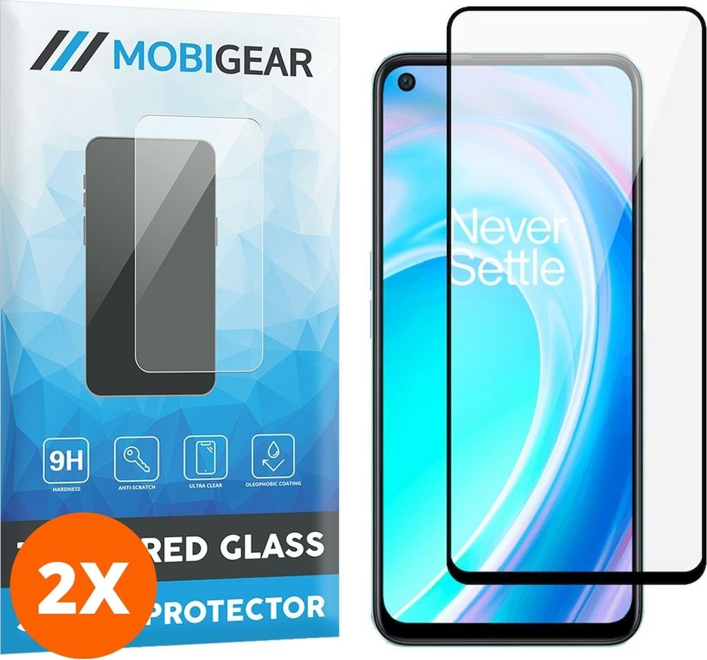 Mobigear Premium 4.99 OnePlus Nord CE 2 Panzerglas Gehärtetes Glas Displayschutz - Hüllenfreundlich - Schwarz (2er Pack)