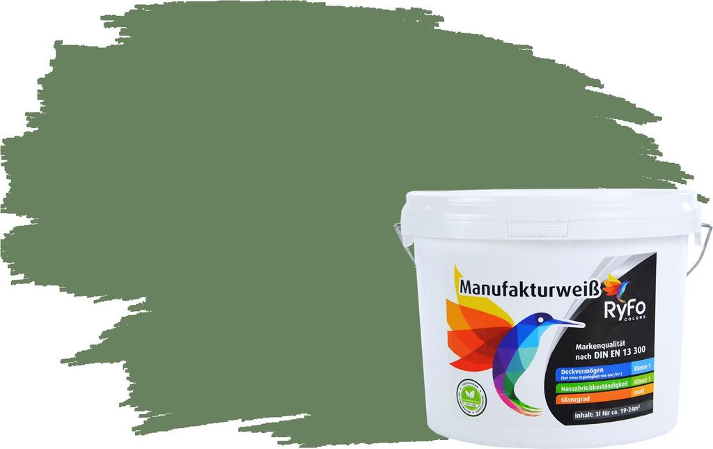RyFo Colors Bunte Wandfarbe Manufakturweiß Resedagrün 3l - weitere Grau Farbtöne und Größen erhältlich, Deckkraft Klasse 1, Nassabrieb Klasse 1