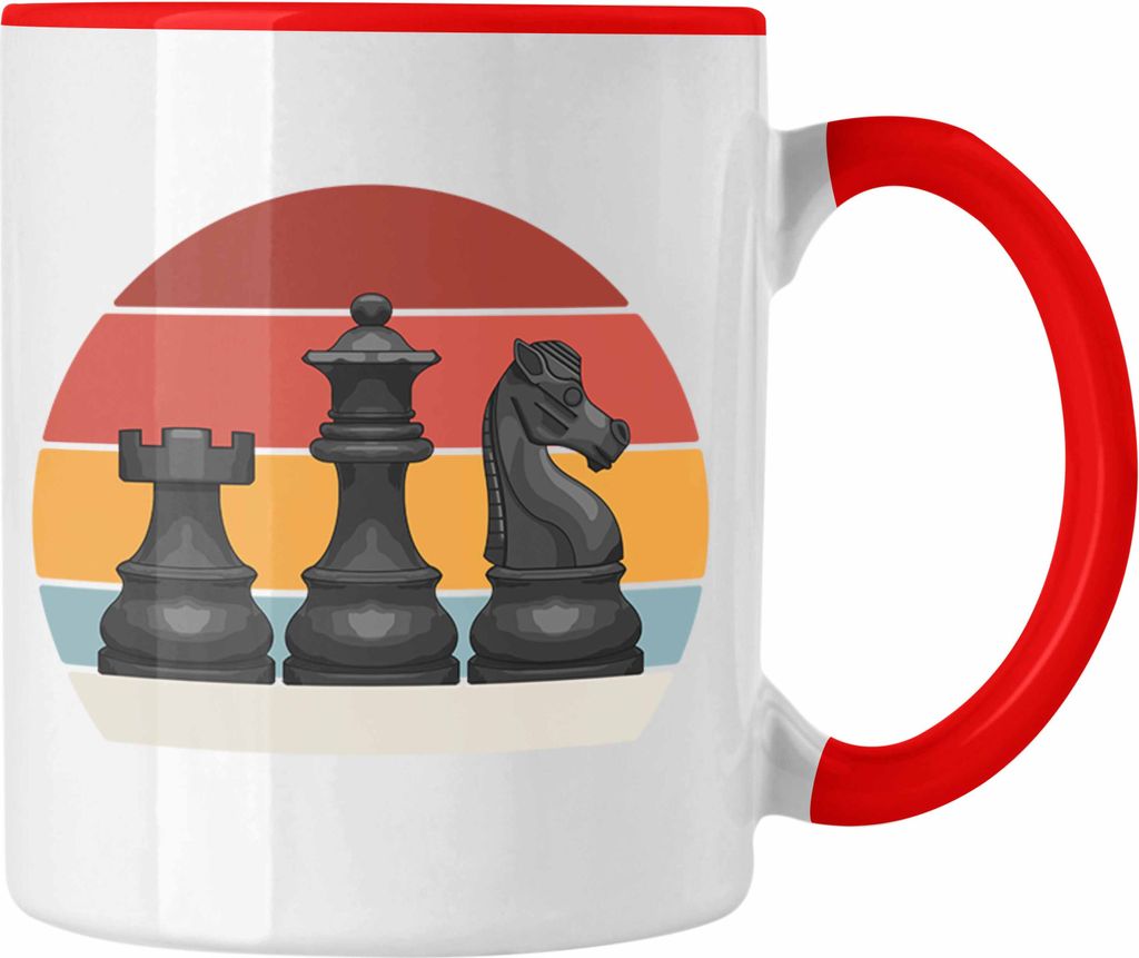 Trendation - Schach Geschenk Schachspieler Geschenkidee Tasse mit Schachfiguren Grafik Kaffeetasse Lustig (Rot)