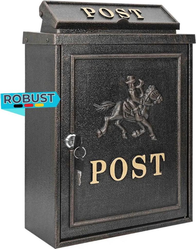 Briefkasten PETER Bronze 29x13x41 cm Gussaluminium Wandmontage | Postkasten Nachrichtenkasten für Briefe und Zeitungen