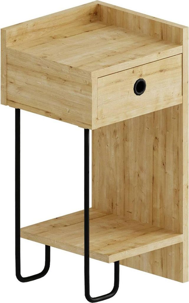 Nachttisch Rasalas, Niedrige Kommode, Tisch, Multifunktionaler Nachttisch, 32x30 h61 cm, Eiche