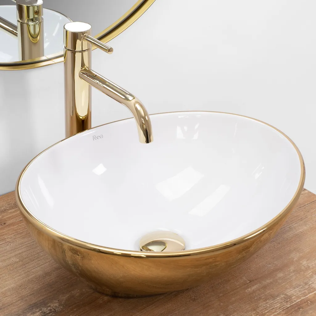 Lavabo da Appoggio Rea Sofia Gold / White - 2
