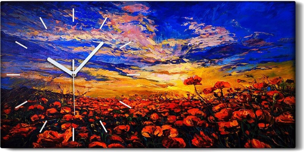 Wanduhr Bürouhr Leinwand Bild Quarz 60x30 Blume wiese bunte Himmel Landschafts - weiße Hände